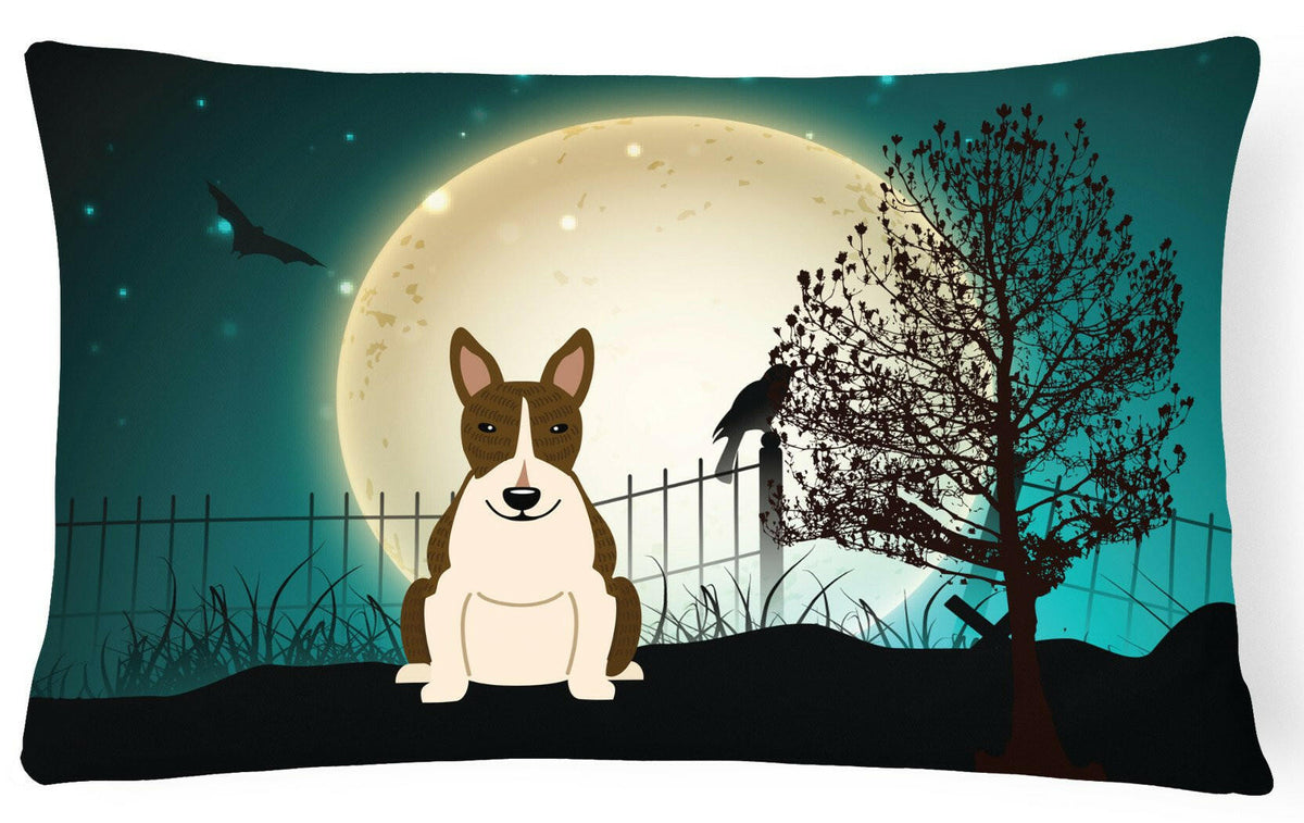 Halloween Scary Bull Terrier Dark Brindle Canvas Fabric Decorative Pillow BB2326PW1216 by Caroline&#39;s Treasures