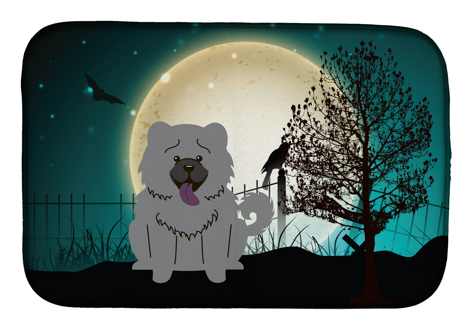 Halloween Scary Chow Chow Blue Dish Drying Mat BB2329DDM  the-store.com.