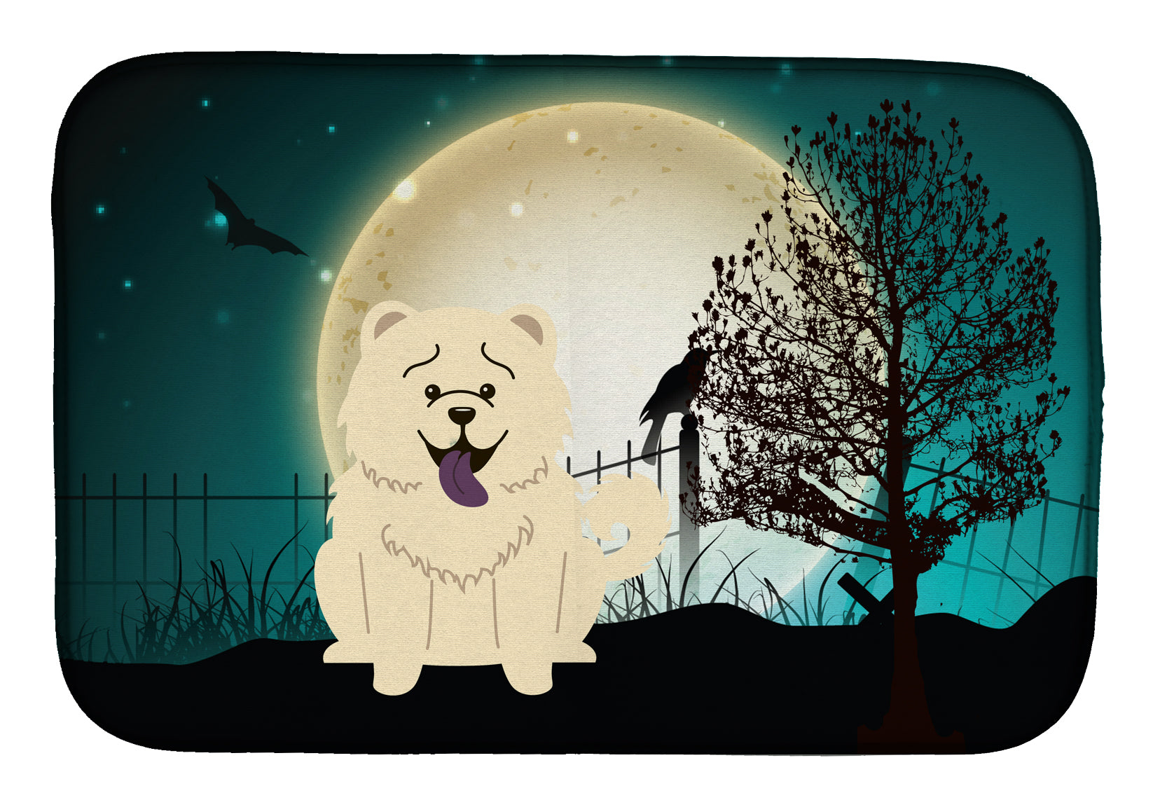 Halloween Scary Chow Chow White Dish Drying Mat BB2330DDM  the-store.com.