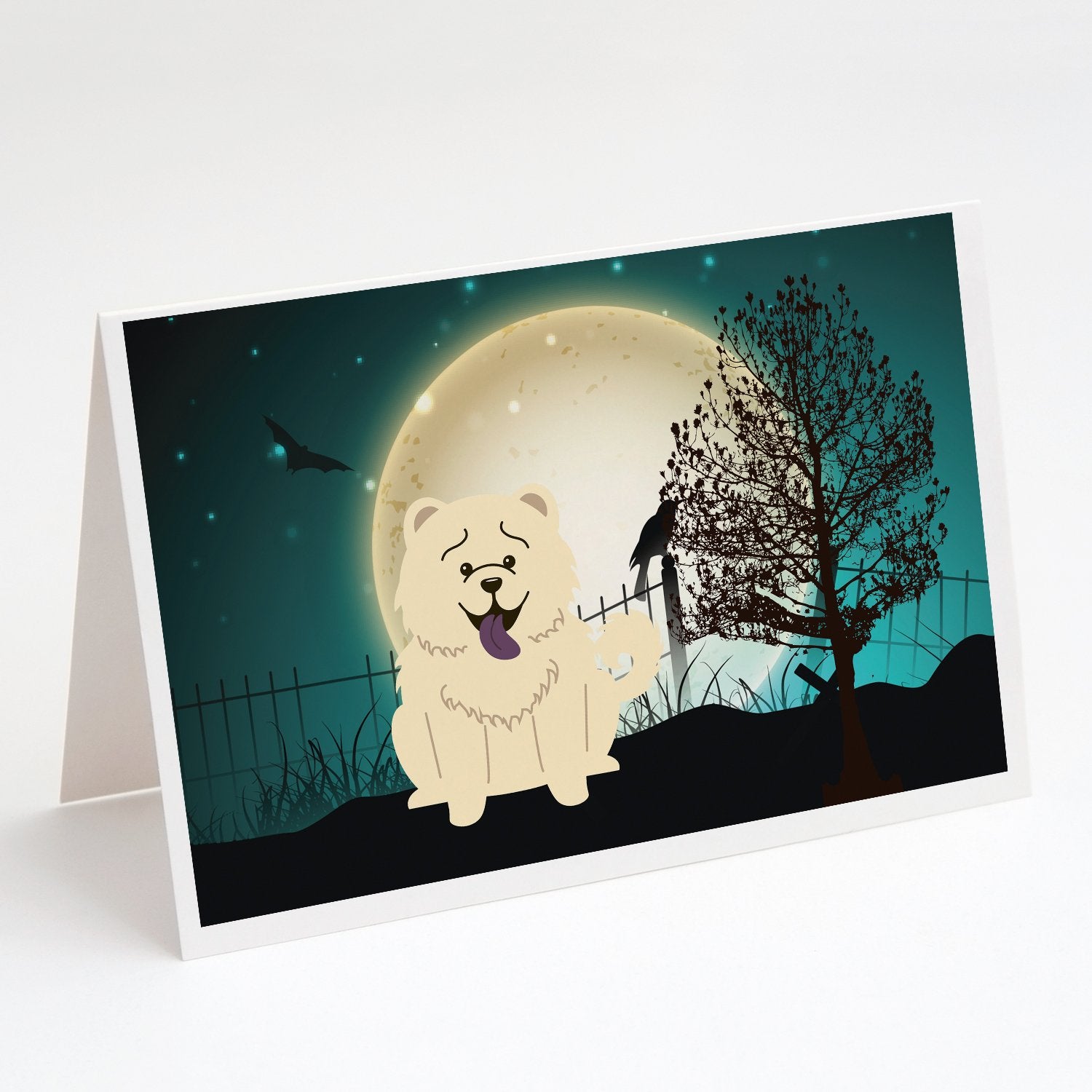 Buy this Halloween Scary Chow Chow White Greeting Cards and Envelopes Pack of 8