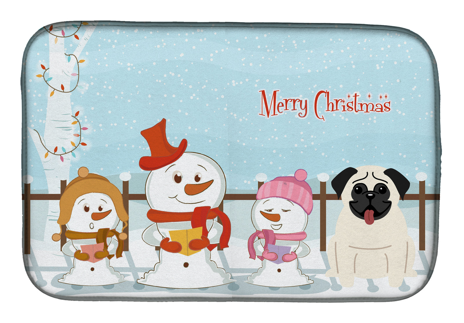 Merry Christmas Carolers Pug Cream Dish Drying Mat BB2335DDM  the-store.com.