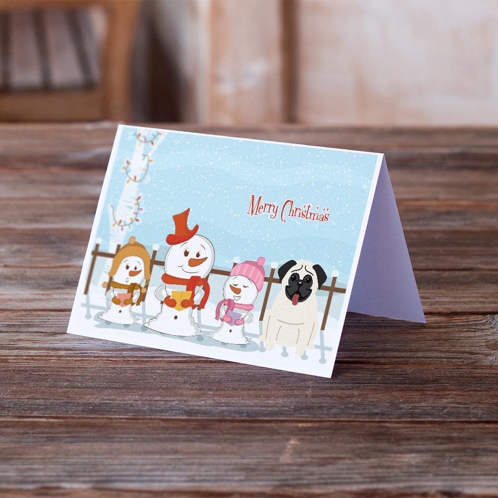 Merry Christmas Carolers Pug Cream Greeting Cards and Envelopes Pack of 8 - the-store.com