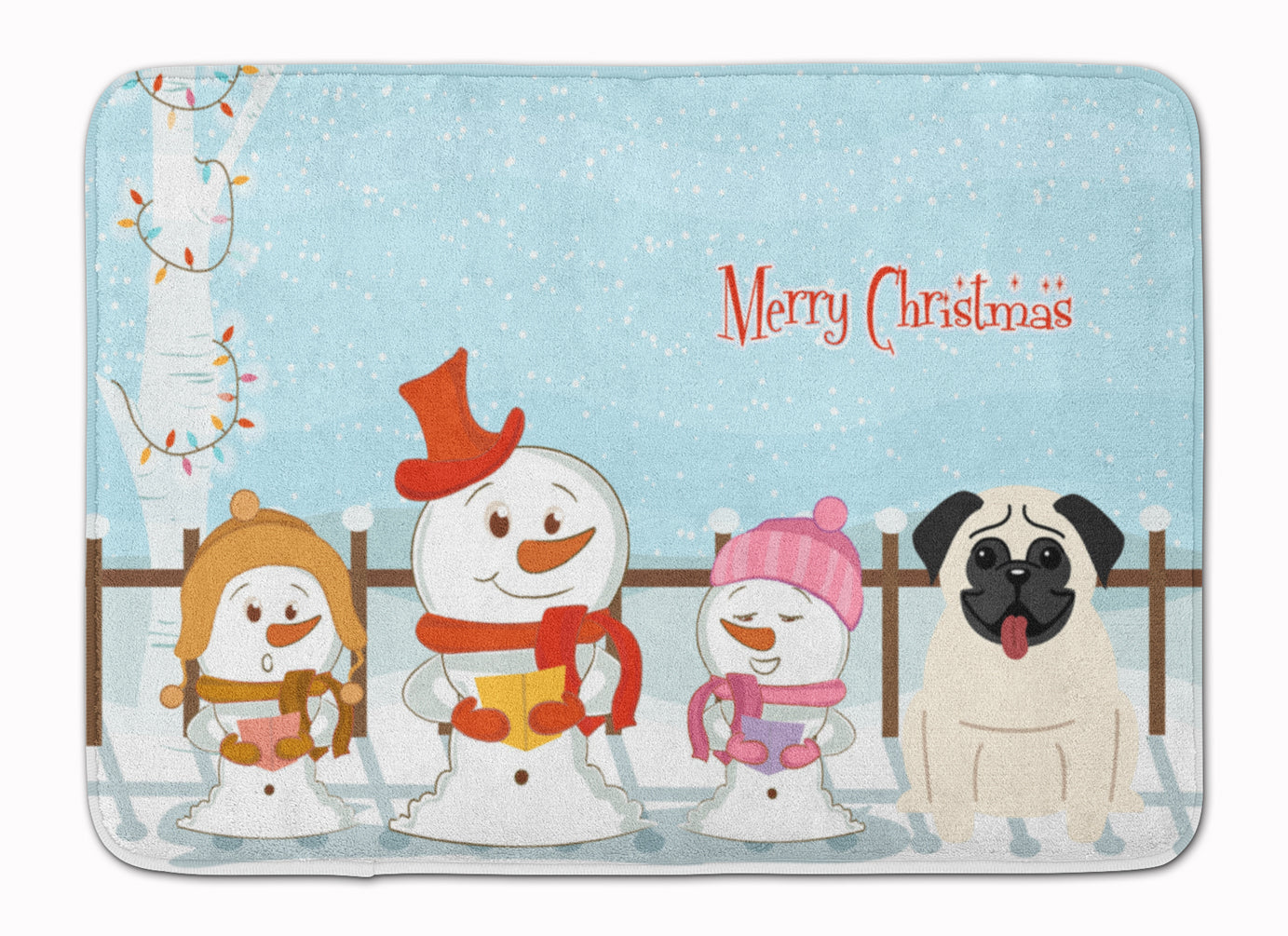 Merry Christmas Carolers Pug Cream Machine Washable Memory Foam Mat BB2335RUG - the-store.com