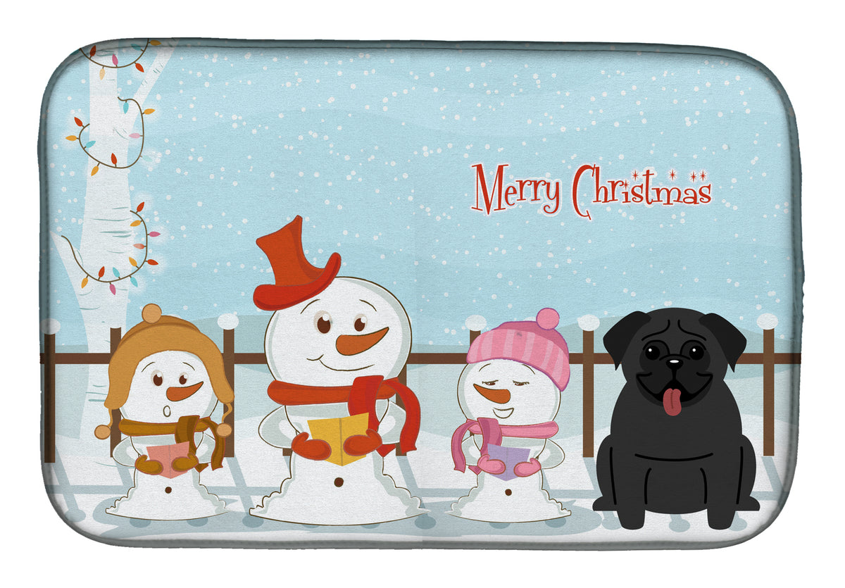 Merry Christmas Carolers Pug Black Dish Drying Mat BB2337DDM  the-store.com.