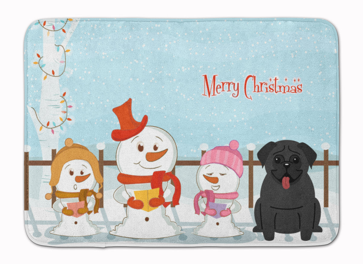 Merry Christmas Carolers Pug Black Machine Washable Memory Foam Mat BB2337RUG - the-store.com