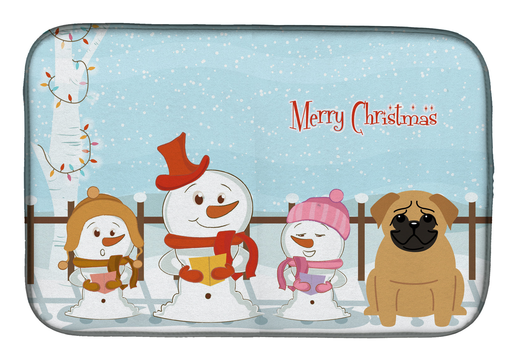 Merry Christmas Carolers Pug Brown Dish Drying Mat BB2338DDM  the-store.com.