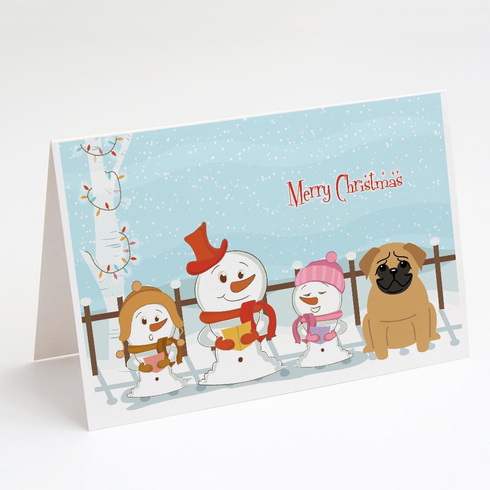 Buy this Merry Christmas Carolers Pug Brown Greeting Cards and Envelopes Pack of 8