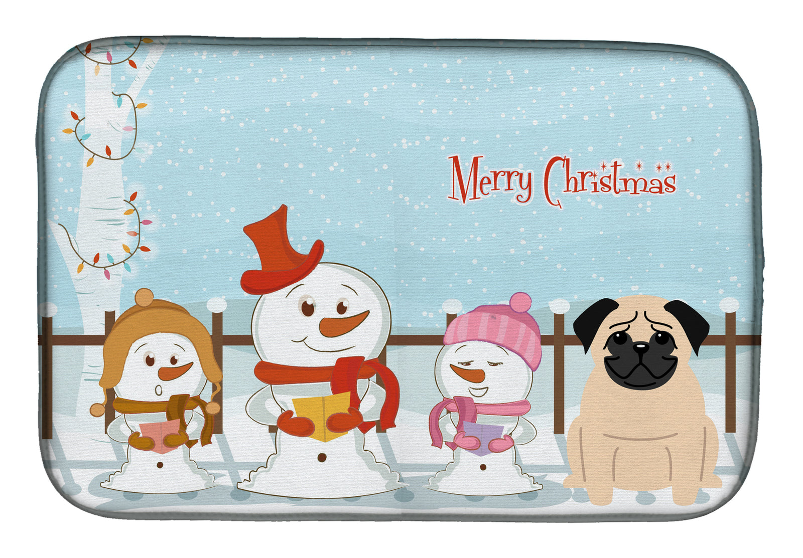 Merry Christmas Carolers Pug Fawn Dish Drying Mat BB2339DDM  the-store.com.