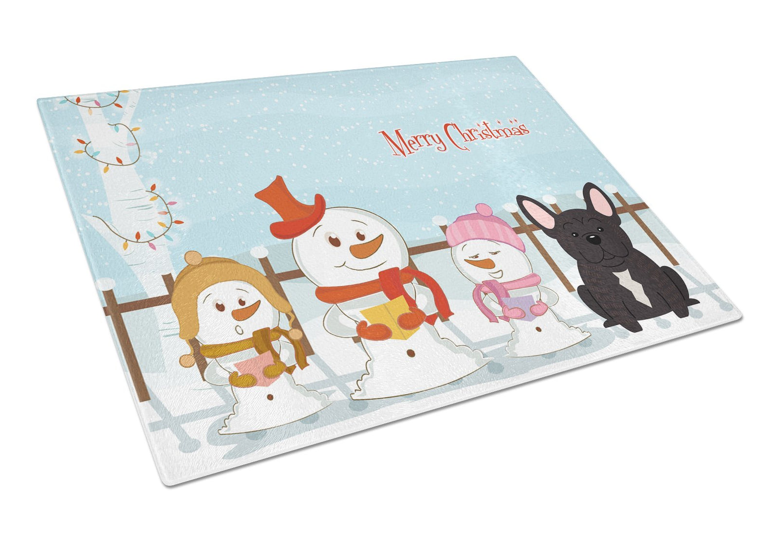 Merry Christmas Carolers French Bulldog Brindle Glass Cutting Board Large BB2340LCB by Caroline's Treasures