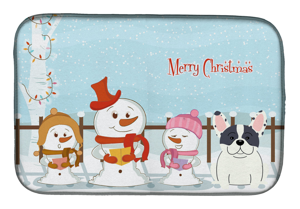 Merry Christmas Carolers French Bulldog Piebald Dish Drying Mat BB2342DDM  the-store.com.