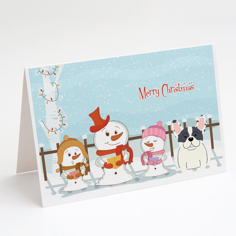 Buy this Merry Christmas Carolers French Bulldog Piebald Greeting Cards and Envelopes Pack of 8