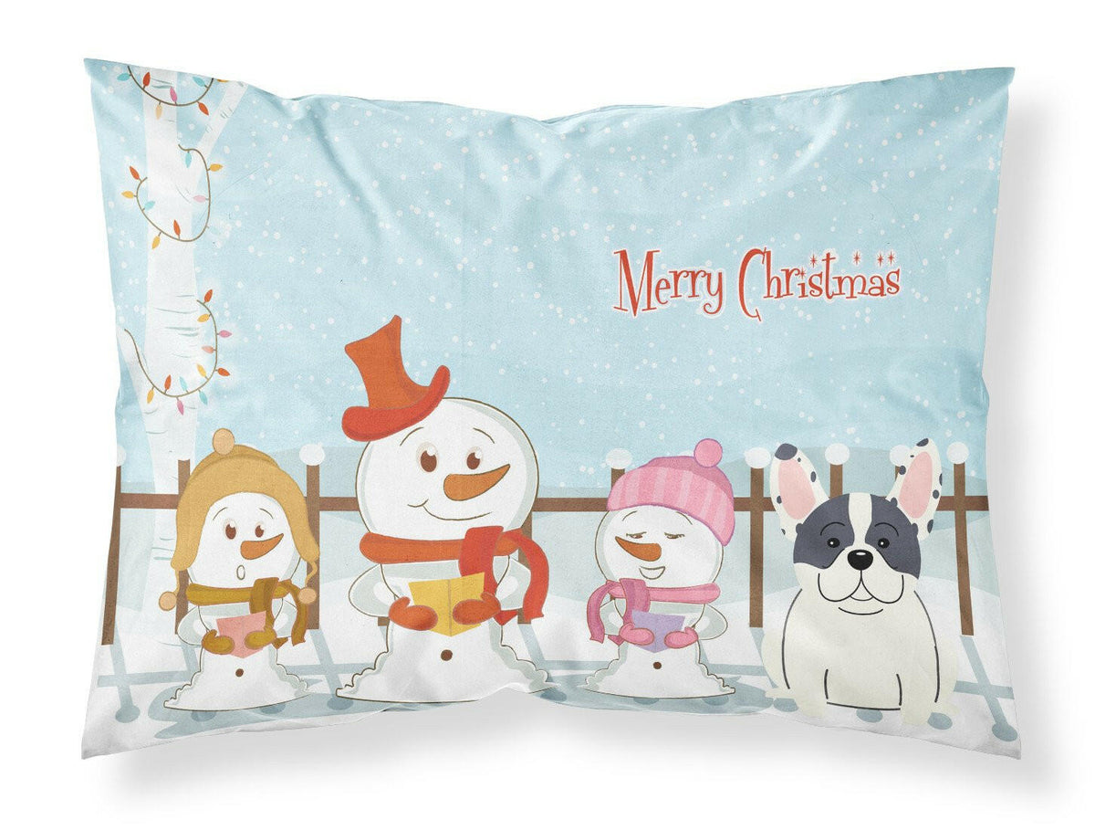 Merry Christmas Carolers French Bulldog Piebald Fabric Standard Pillowcase BB2342PILLOWCASE by Caroline&#39;s Treasures