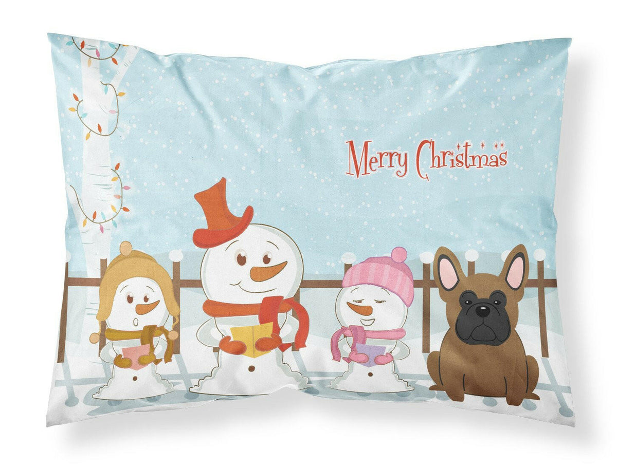 Merry Christmas Carolers French Bulldog Brown Fabric Standard Pillowcase BB2344PILLOWCASE by Caroline&#39;s Treasures
