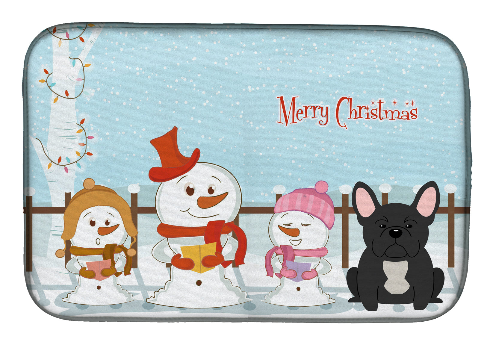 Merry Christmas Carolers French Bulldog Black Dish Drying Mat BB2345DDM  the-store.com.