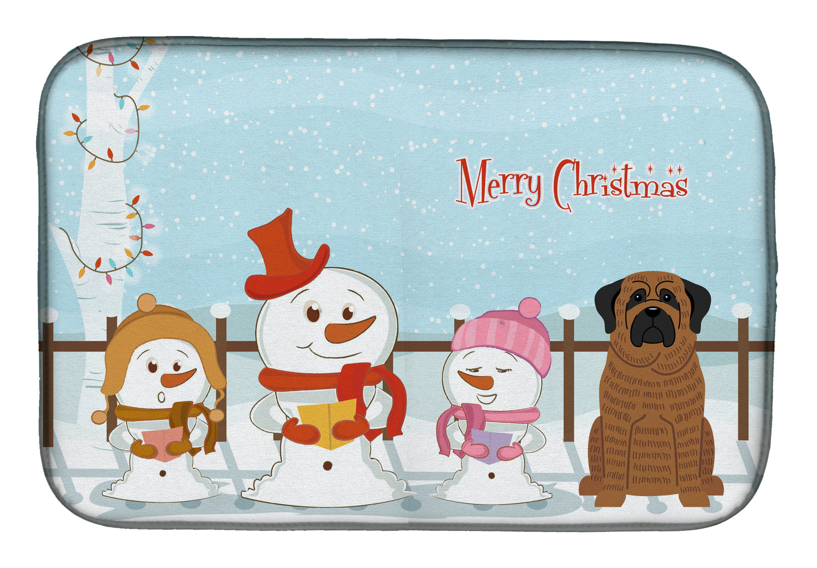 Merry Christmas Carolers Mastiff Brindle Dish Drying Mat BB2346DDM  the-store.com.