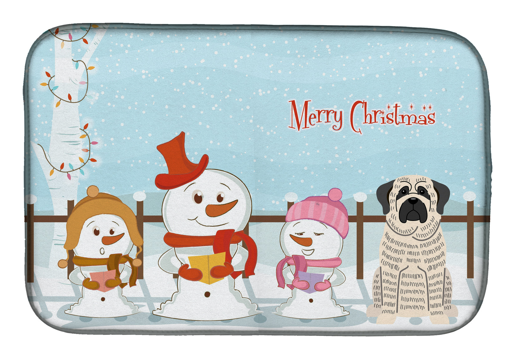 Merry Christmas Carolers Mastiff Brindle White Dish Drying Mat BB2347DDM  the-store.com.