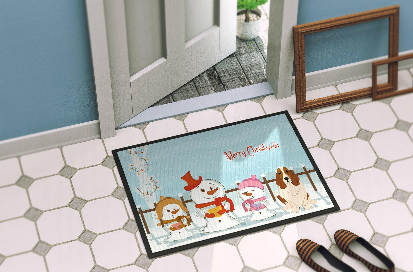 Merry Christmas Carolers Basset Hound Indoor or Outdoor Mat 24x36 BB2352JMAT - the-store.com