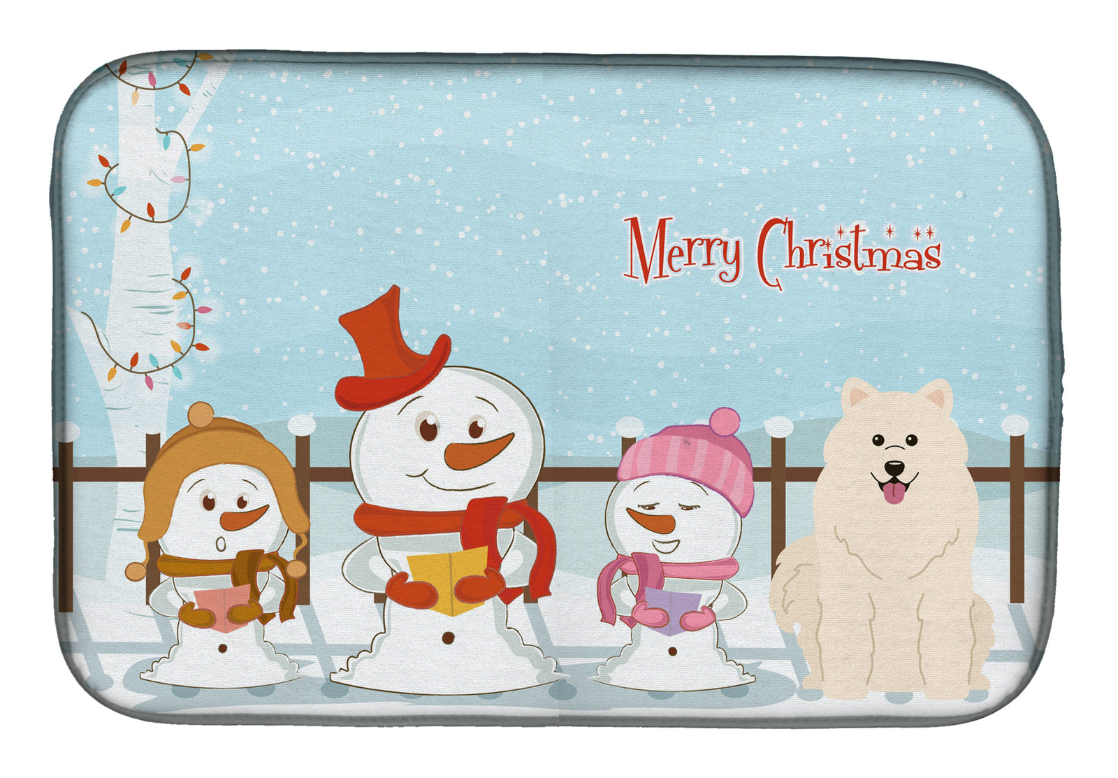 Merry Christmas Carolers Samoyed Dish Drying Mat BB2361DDM  the-store.com.