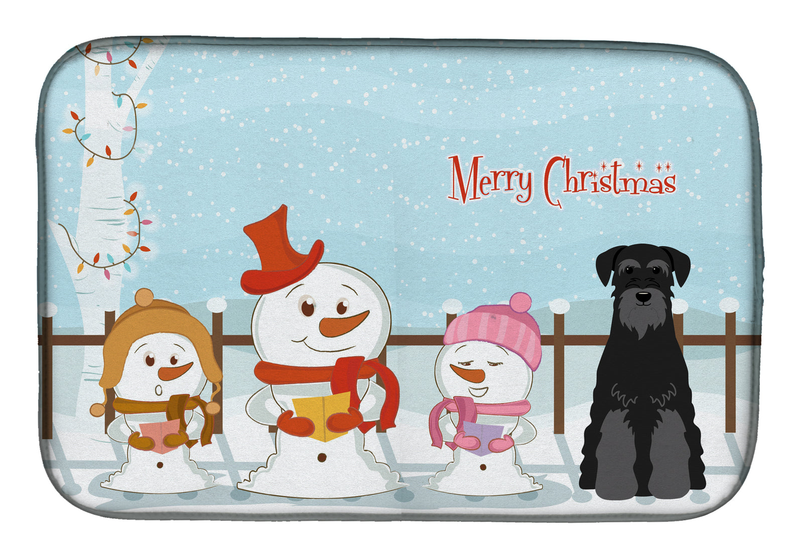 Merry Christmas Carolers Standard Schnauzer Black Dish Drying Mat BB2363DDM  the-store.com.