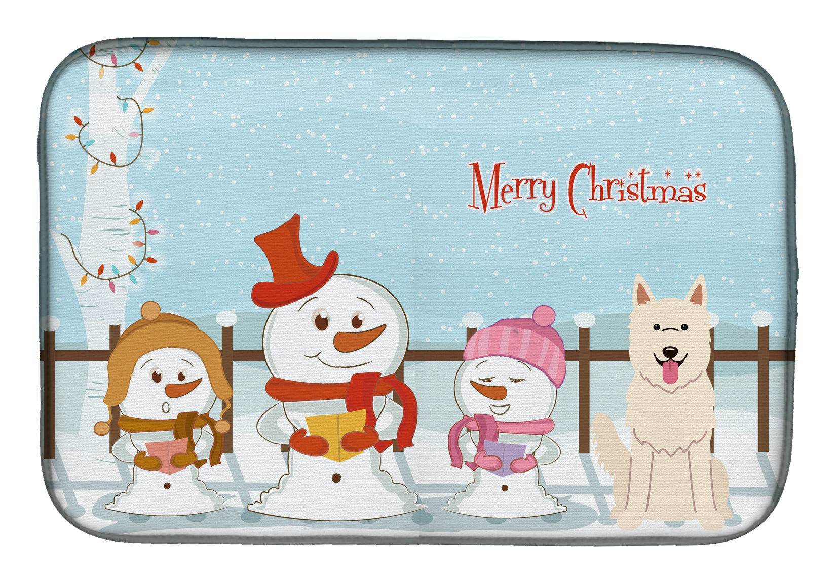 Merry Christmas Carolers White German Shepherd Dish Drying Mat BB2376DDM  the-store.com.