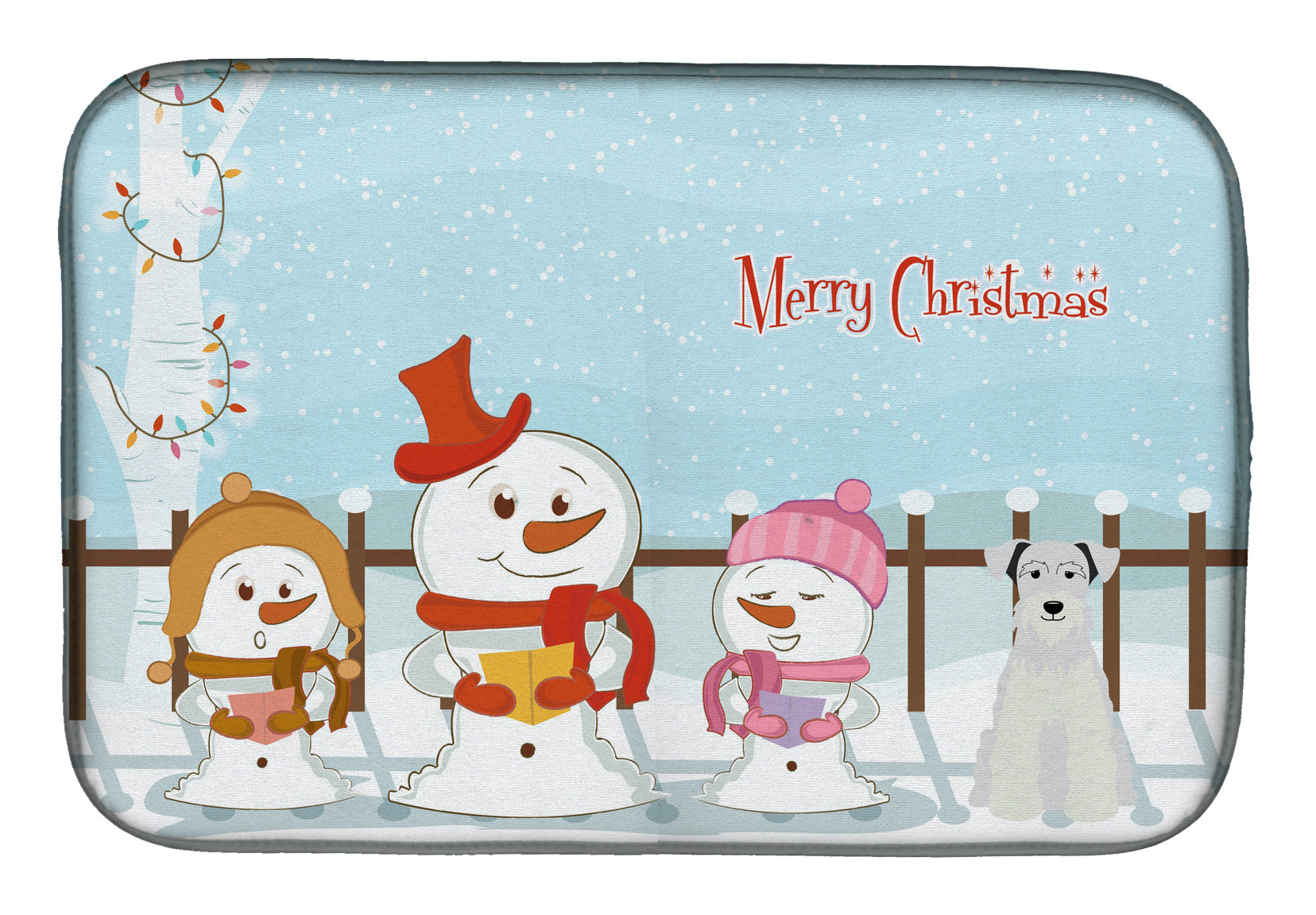 Merry Christmas Carolers Miniature Schanuzer White Dish Drying Mat BB2384DDM  the-store.com.