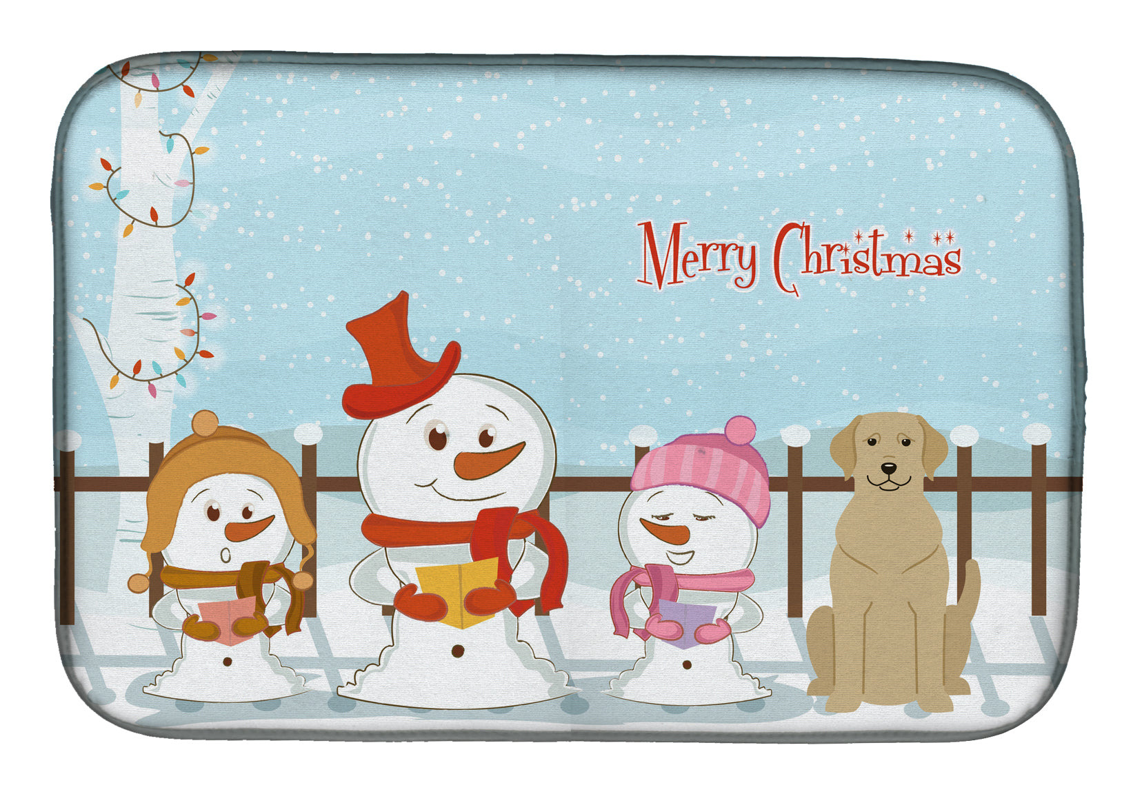 Merry Christmas Carolers Yellow Labrador Dish Drying Mat BB2386DDM  the-store.com.