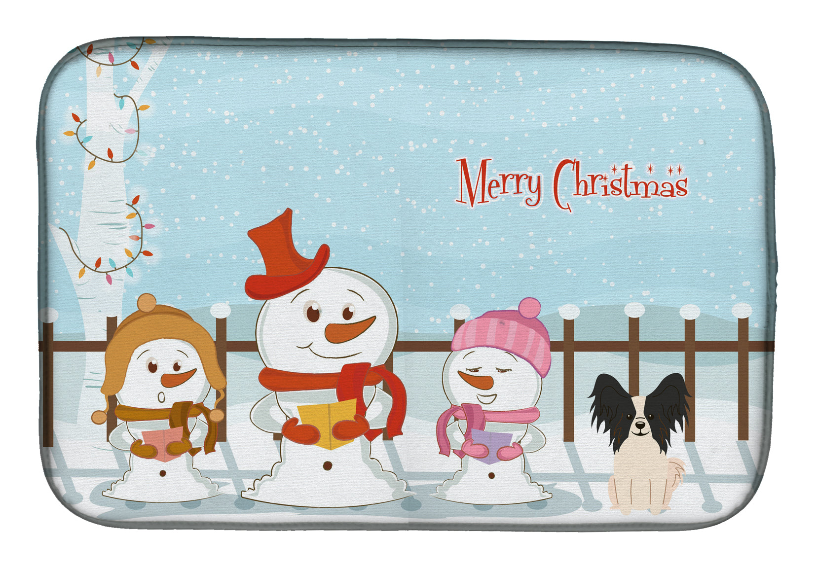 Merry Christmas Carolers Papillon Black White Dish Drying Mat BB2407DDM  the-store.com.