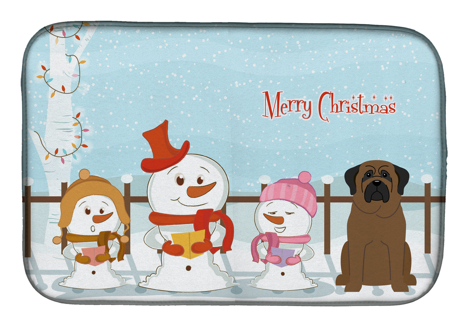 Merry Christmas Carolers Bullmastiff Dish Drying Mat BB2415DDM  the-store.com.