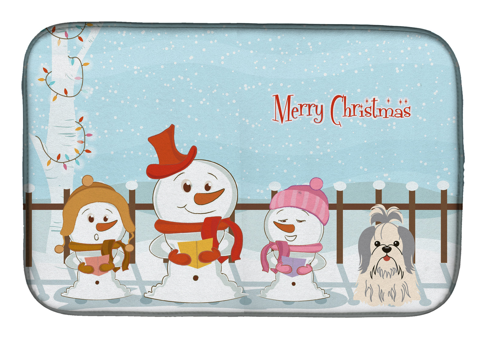 Merry Christmas Carolers Shih Tzu Silver White Dish Drying Mat BB2416DDM  the-store.com.