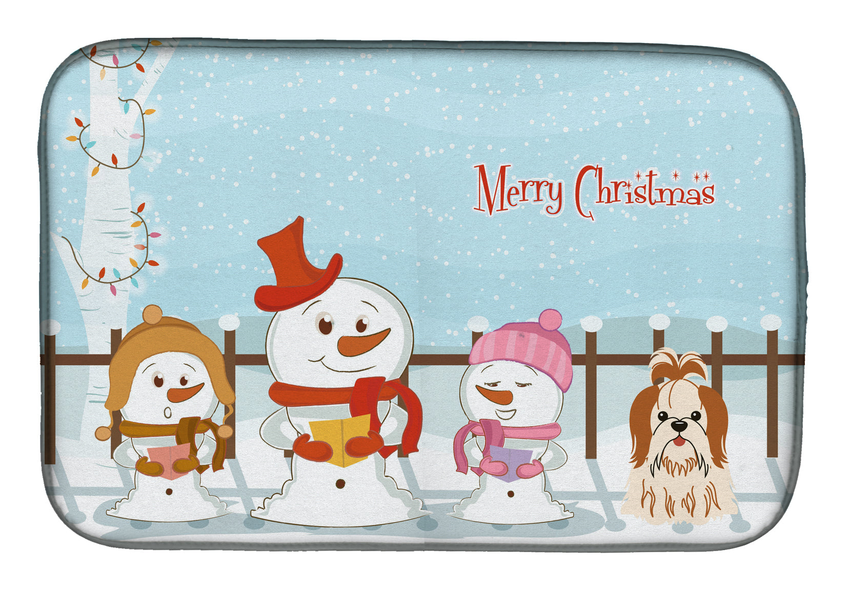 Merry Christmas Carolers Shih Tzu Red White Dish Drying Mat BB2418DDM  the-store.com.