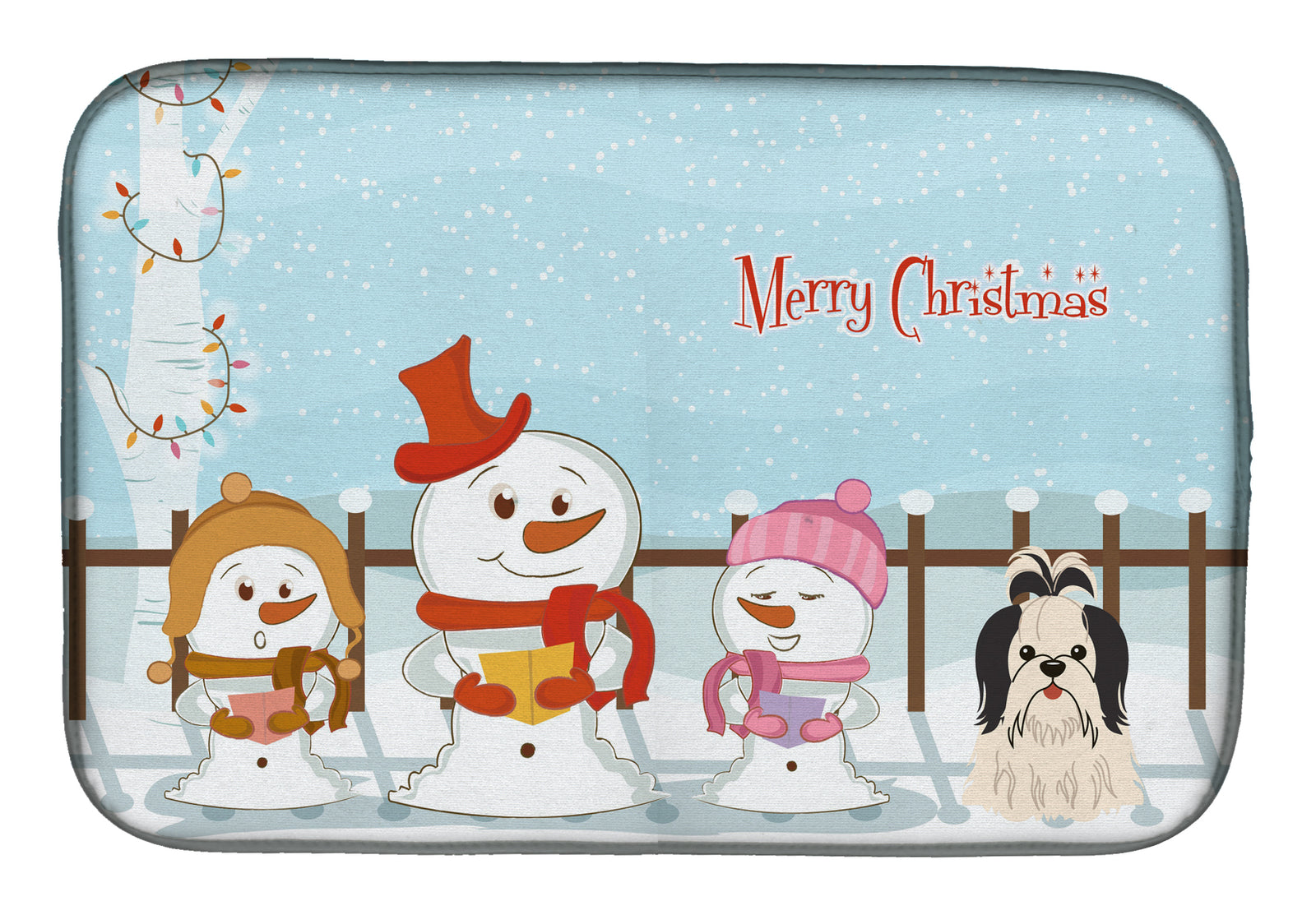 Merry Christmas Carolers Shih Tzu Black White Dish Drying Mat BB2419DDM  the-store.com.