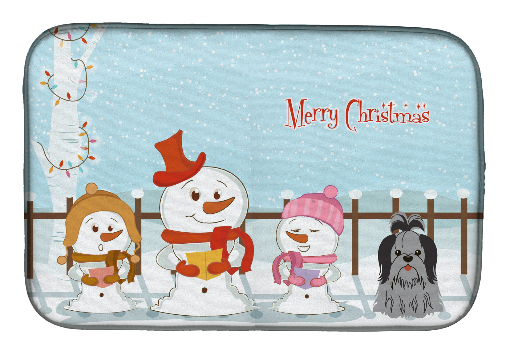 Merry Christmas Carolers Shih Tzu Black Silver Dish Drying Mat BB2420DDM  the-store.com.