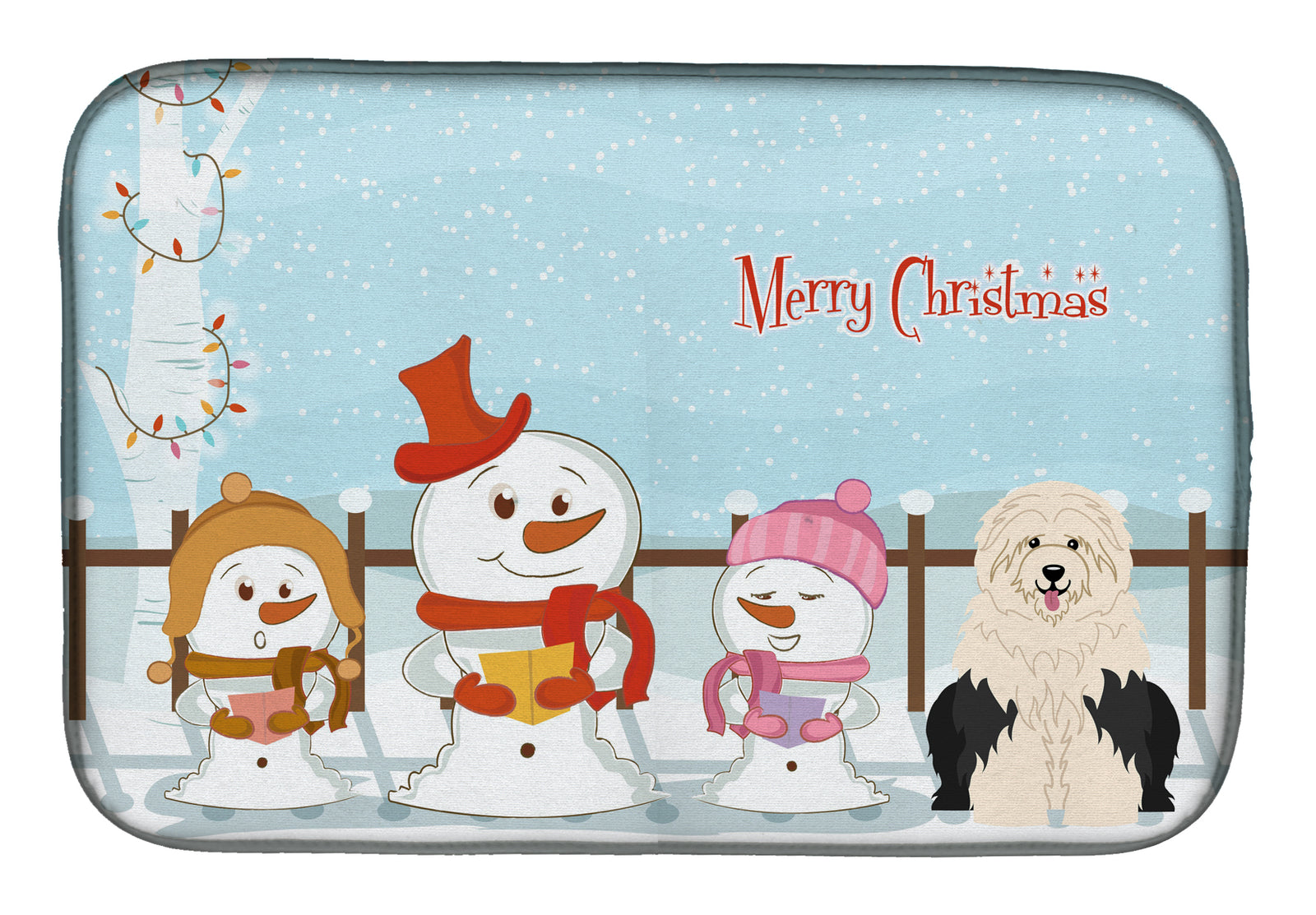 Merry Christmas Carolers Old English Sheepdog Dish Drying Mat BB2427DDM  the-store.com.