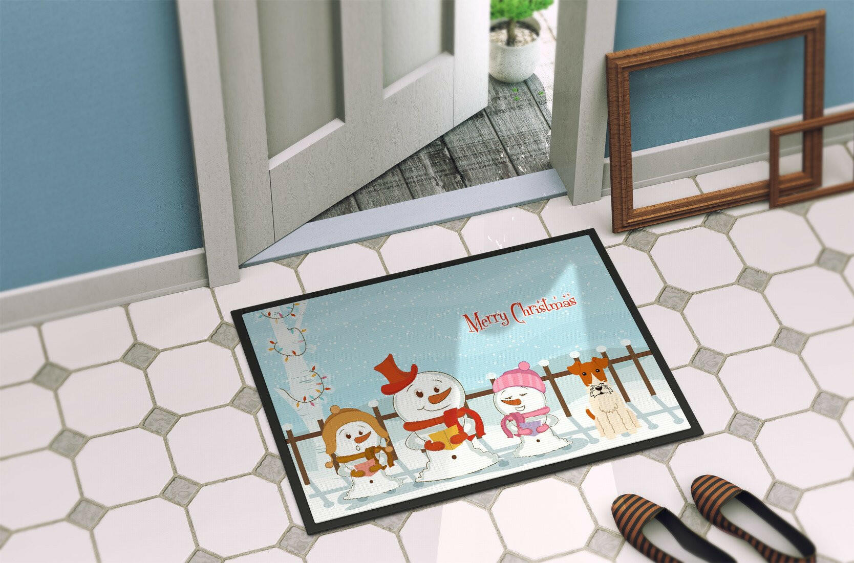 Merry Christmas Carolers Wire Fox Terrier Indoor or Outdoor Mat 24x36 BB2432JMAT - the-store.com