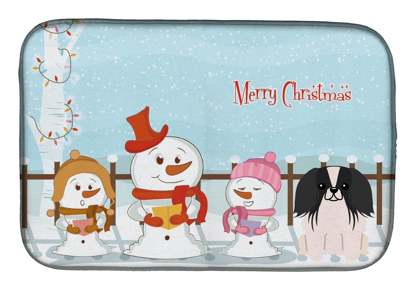 Merry Christmas Carolers Pekingnese Black White Dish Drying Mat BB2436DDM  the-store.com.