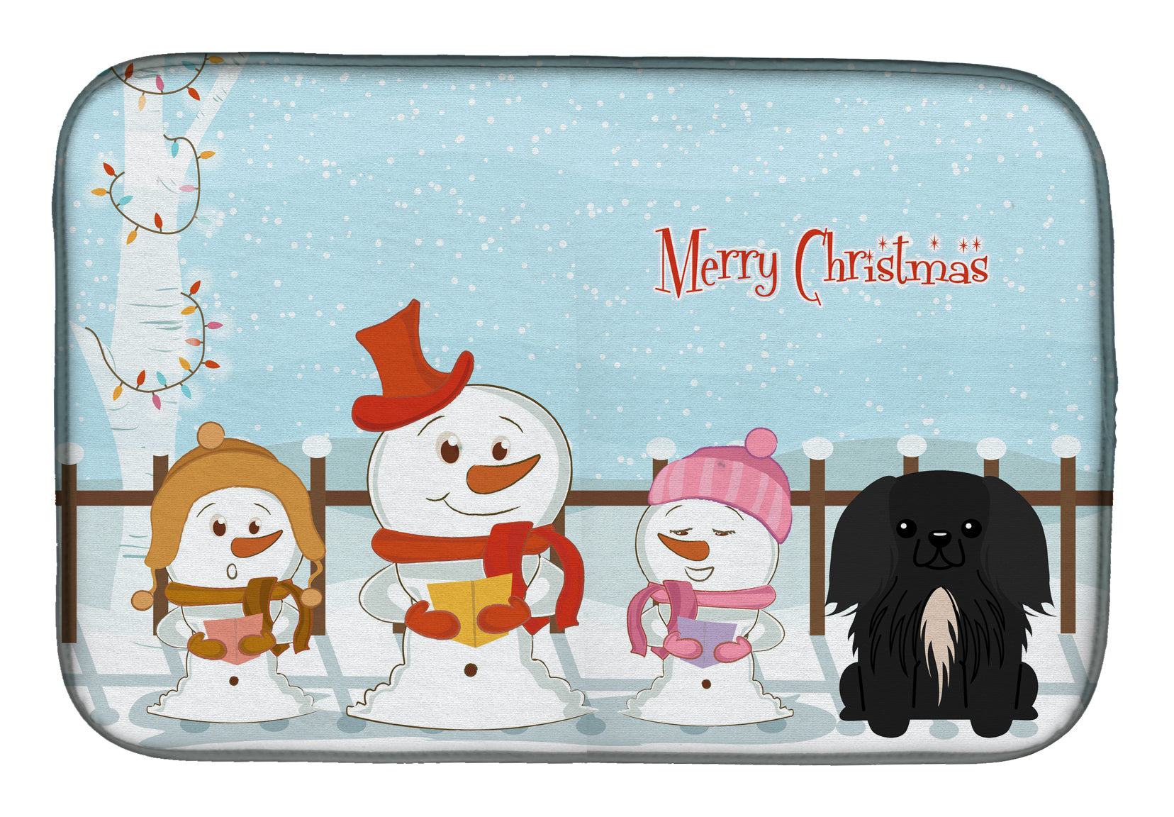 Merry Christmas Carolers Pekingnese Black Dish Drying Mat BB2438DDM  the-store.com.