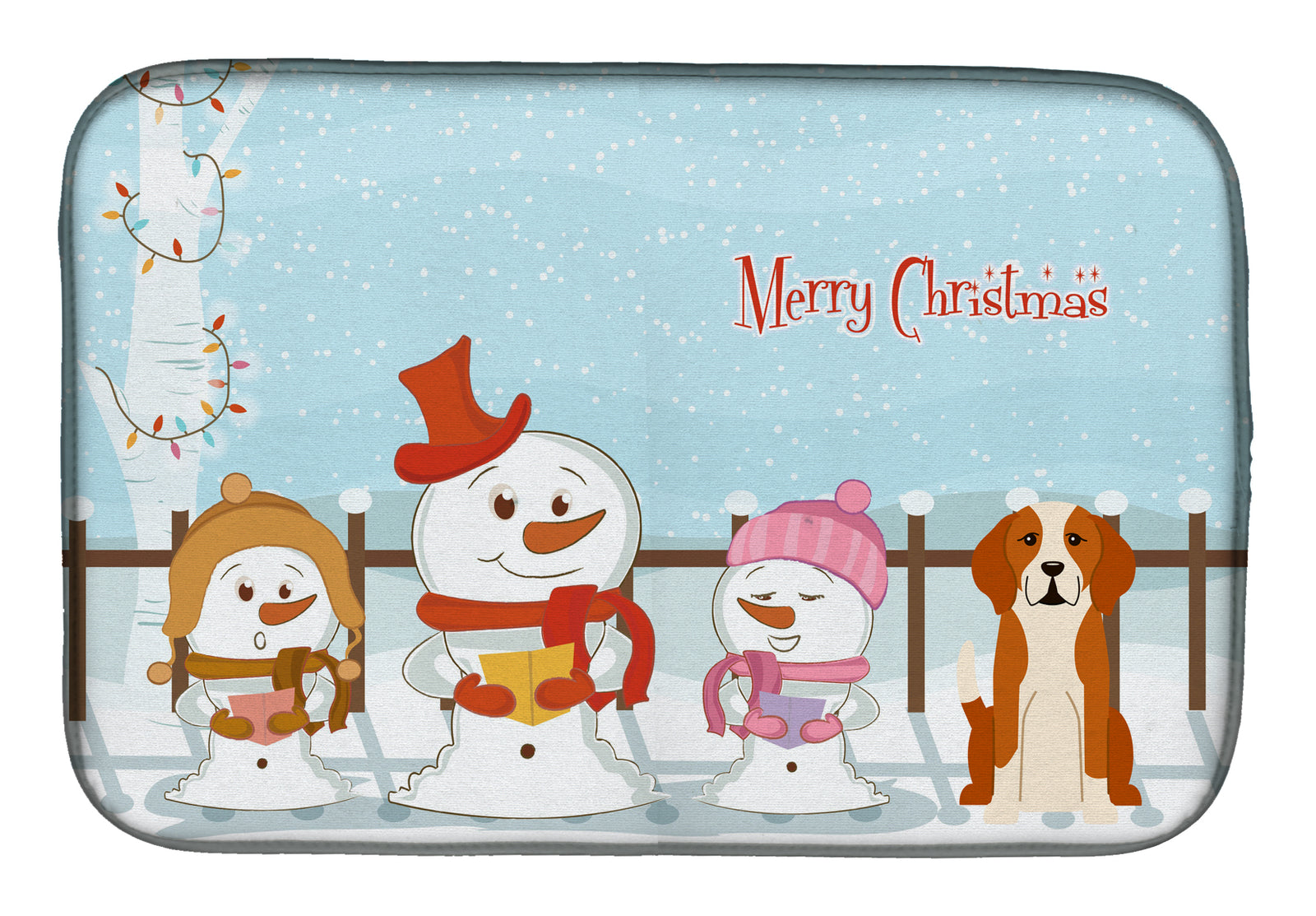 Merry Christmas Carolers English Foxhound Dish Drying Mat BB2441DDM  the-store.com.