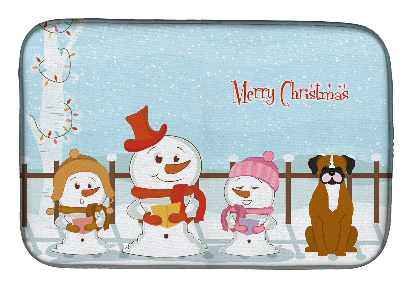 Merry Christmas Carolers Flashy Fawn Boxer Dish Drying Mat BB2447DDM  the-store.com.