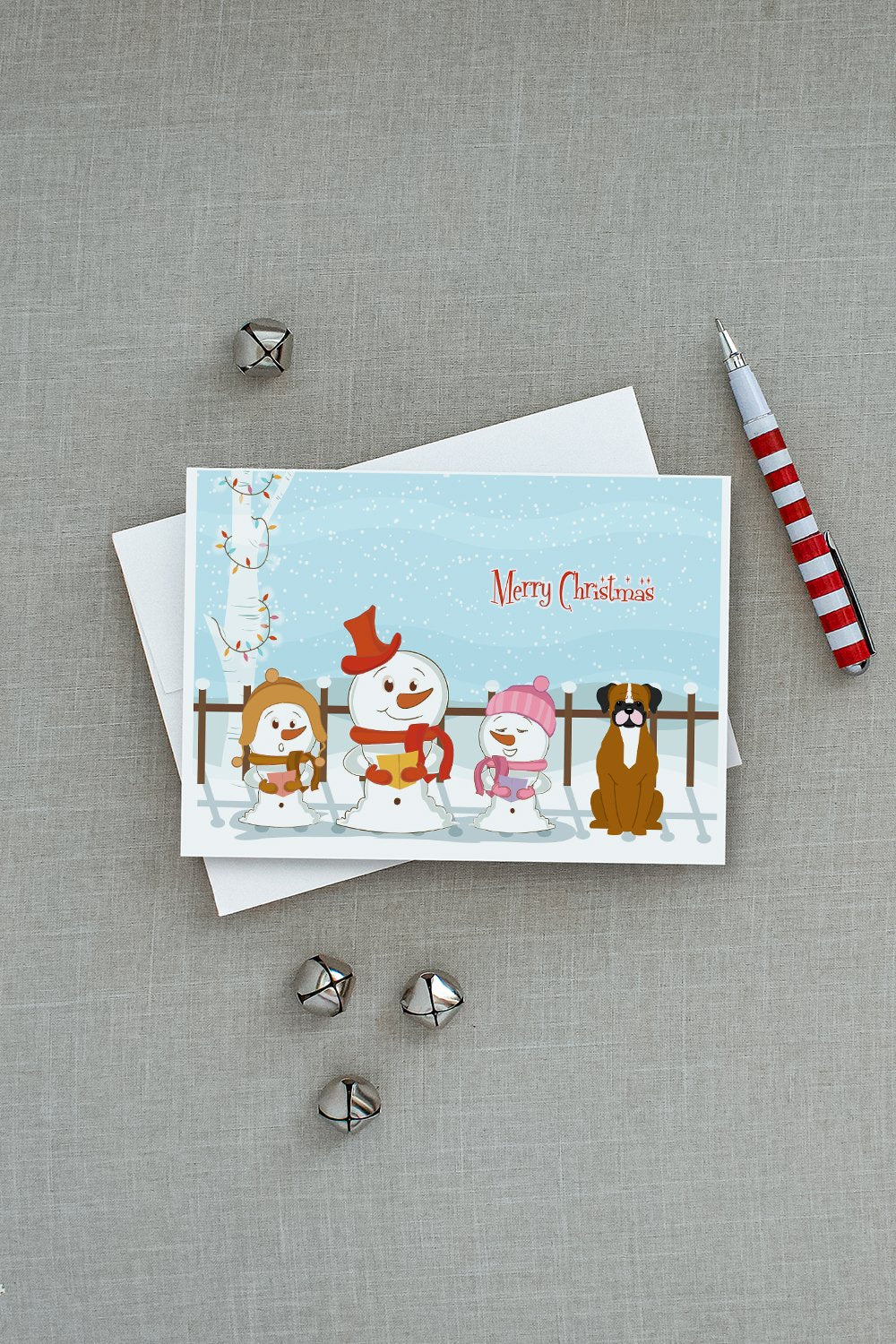 Merry Christmas Carolers Flashy Fawn Boxer Greeting Cards and Envelopes Pack of 8 - the-store.com