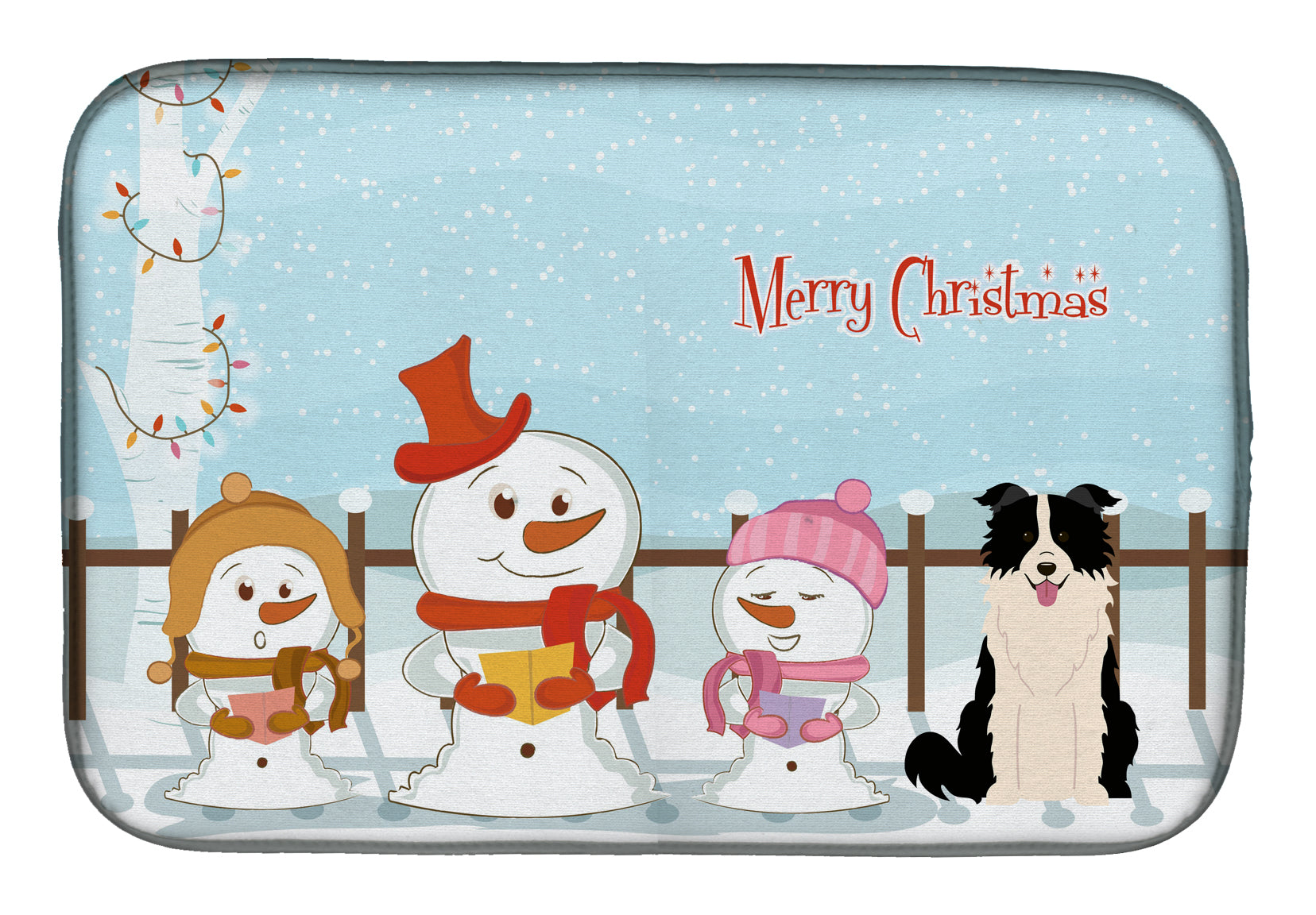 Merry Christmas Carolers Border Collie Black White Dish Drying Mat BB2449DDM  the-store.com.