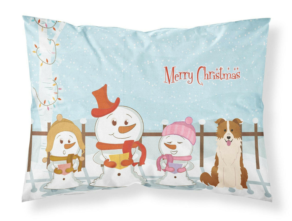 Merry Christmas Carolers Border Collie Red White Fabric Standard Pillowcase BB2450PILLOWCASE by Caroline&#39;s Treasures