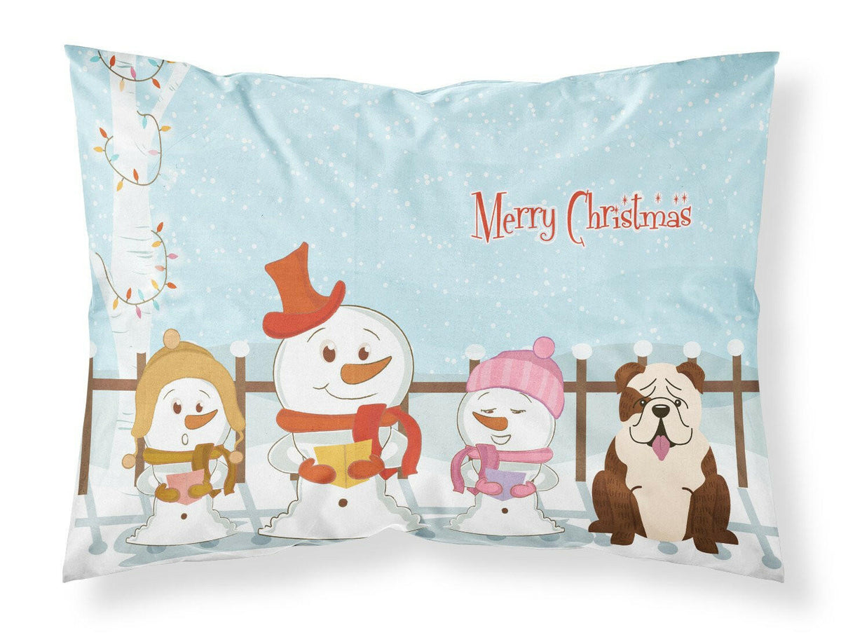 Merry Christmas Carolers English Bulldog Brindle White Fabric Standard Pillowcase BB2452PILLOWCASE by Caroline&#39;s Treasures