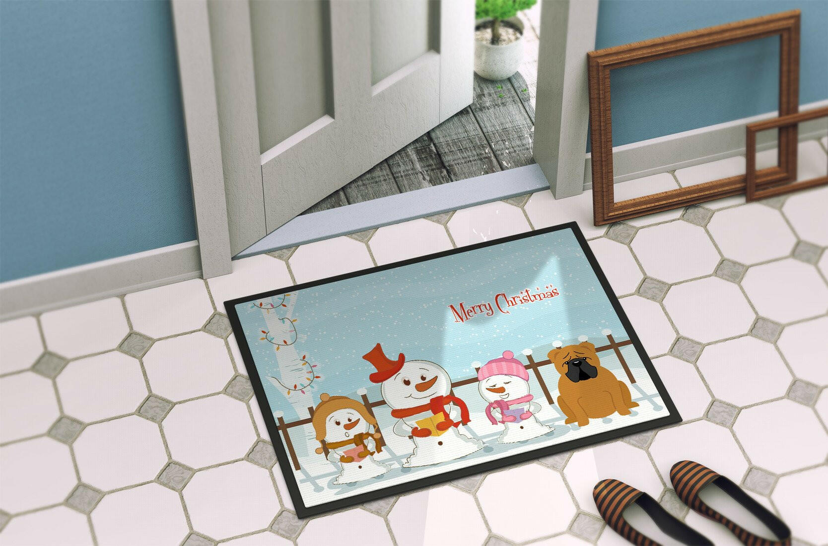 Merry Christmas Carolers English Bulldog Red Indoor or Outdoor Mat 24x36 BB2453JMAT - the-store.com