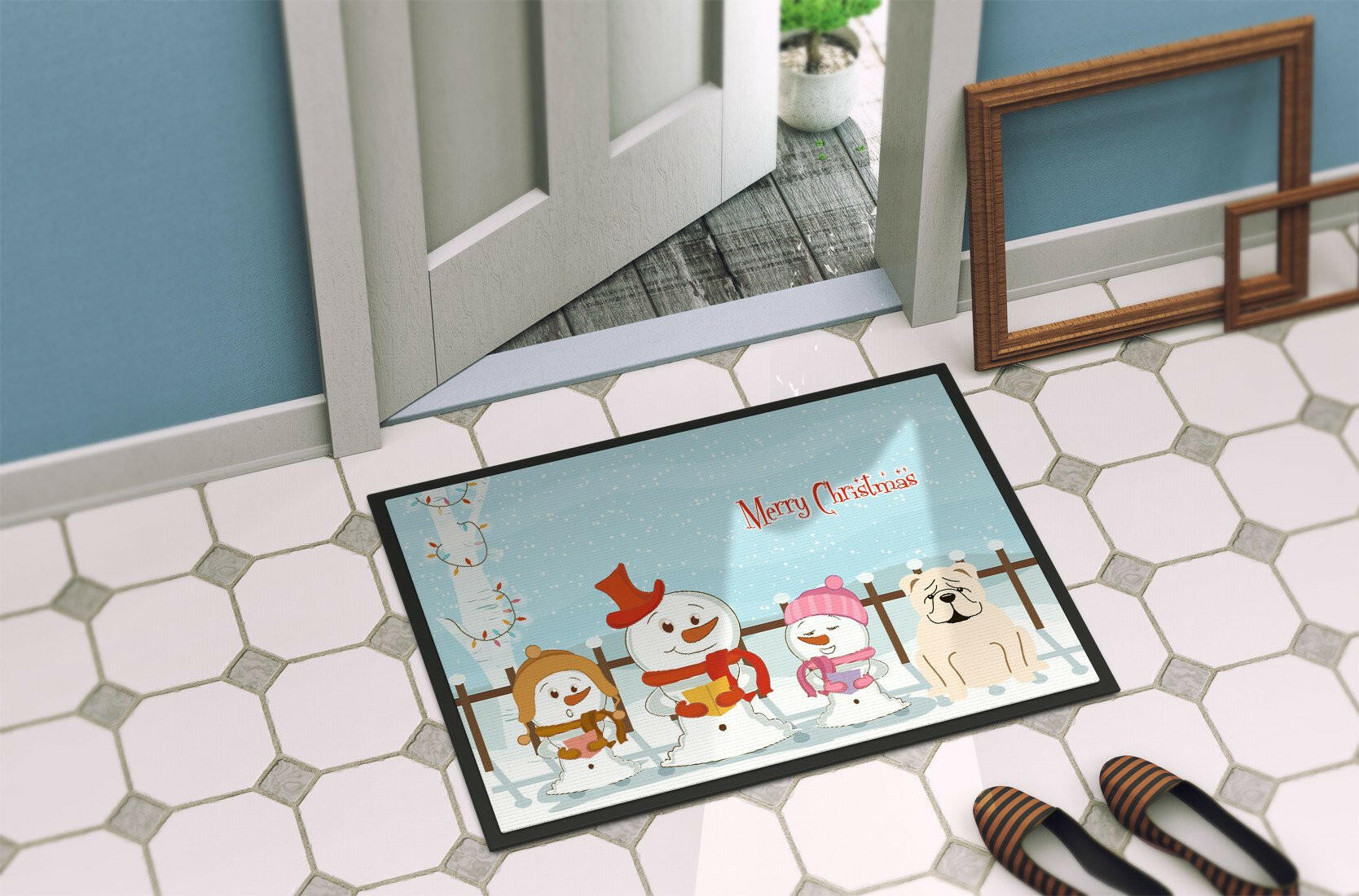 Merry Christmas Carolers English Bulldog White Indoor or Outdoor Mat 24x36 BB2454JMAT - the-store.com