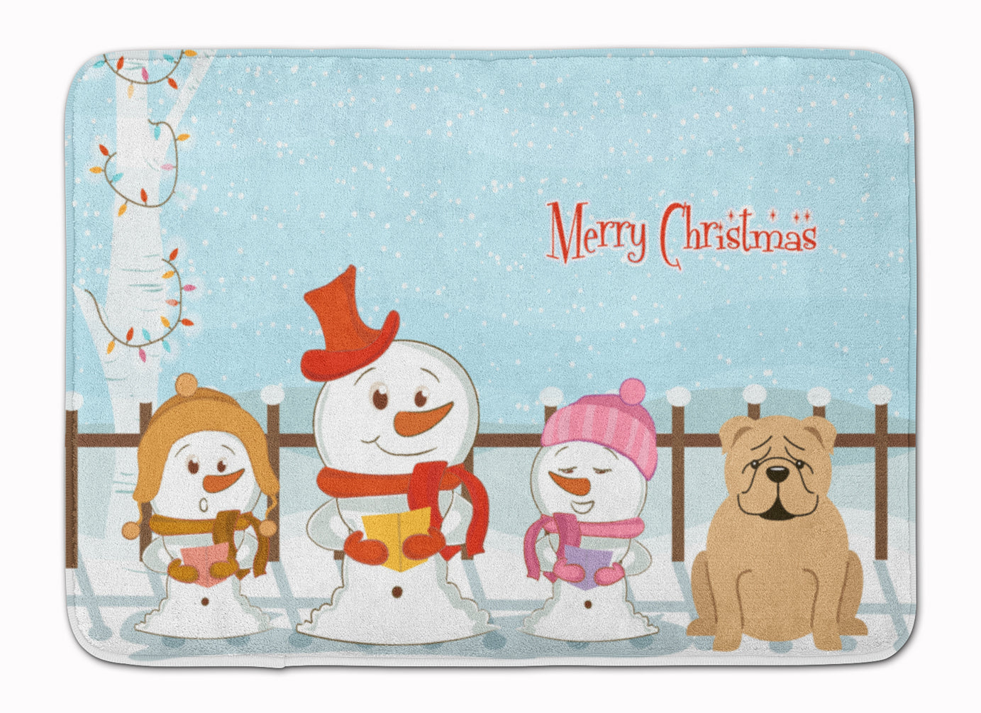 Merry Christmas Carolers English Bulldog Fawn Machine Washable Memory Foam Mat BB2455RUG - the-store.com