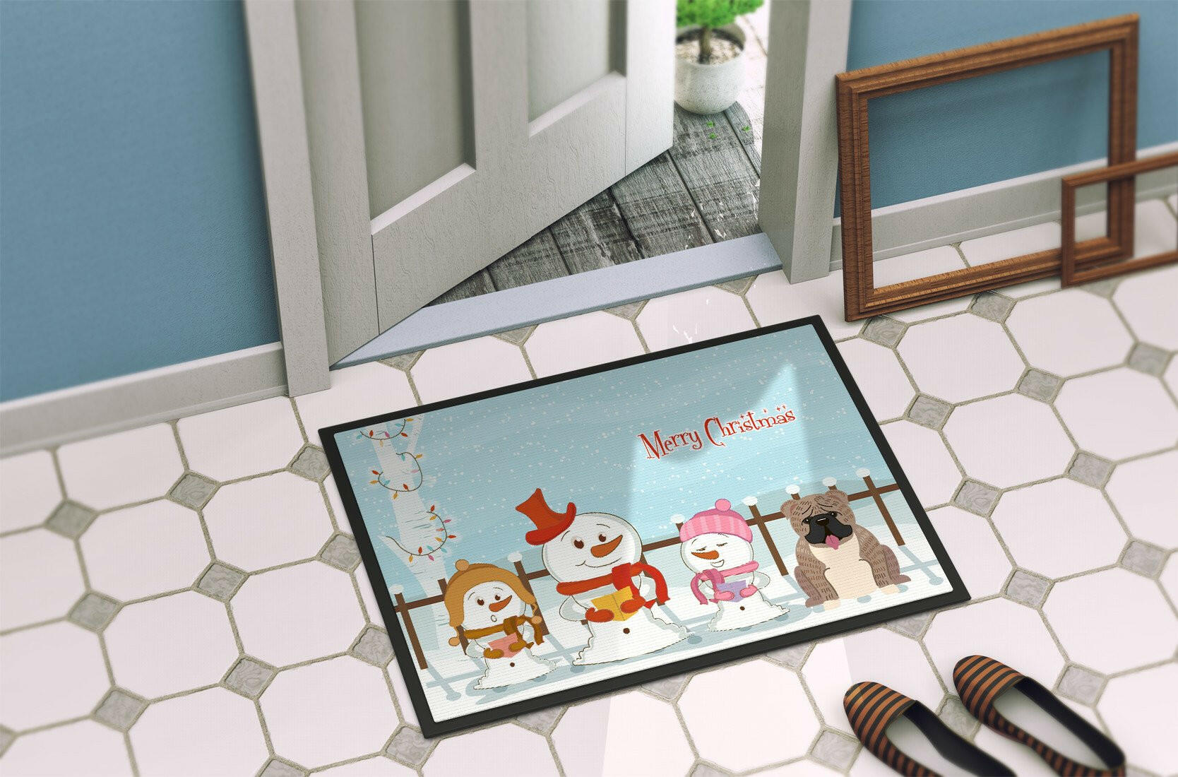 Merry Christmas Carolers English Bulldog Grey Brindle  Indoor or Outdoor Mat 24x36 BB2457JMAT - the-store.com