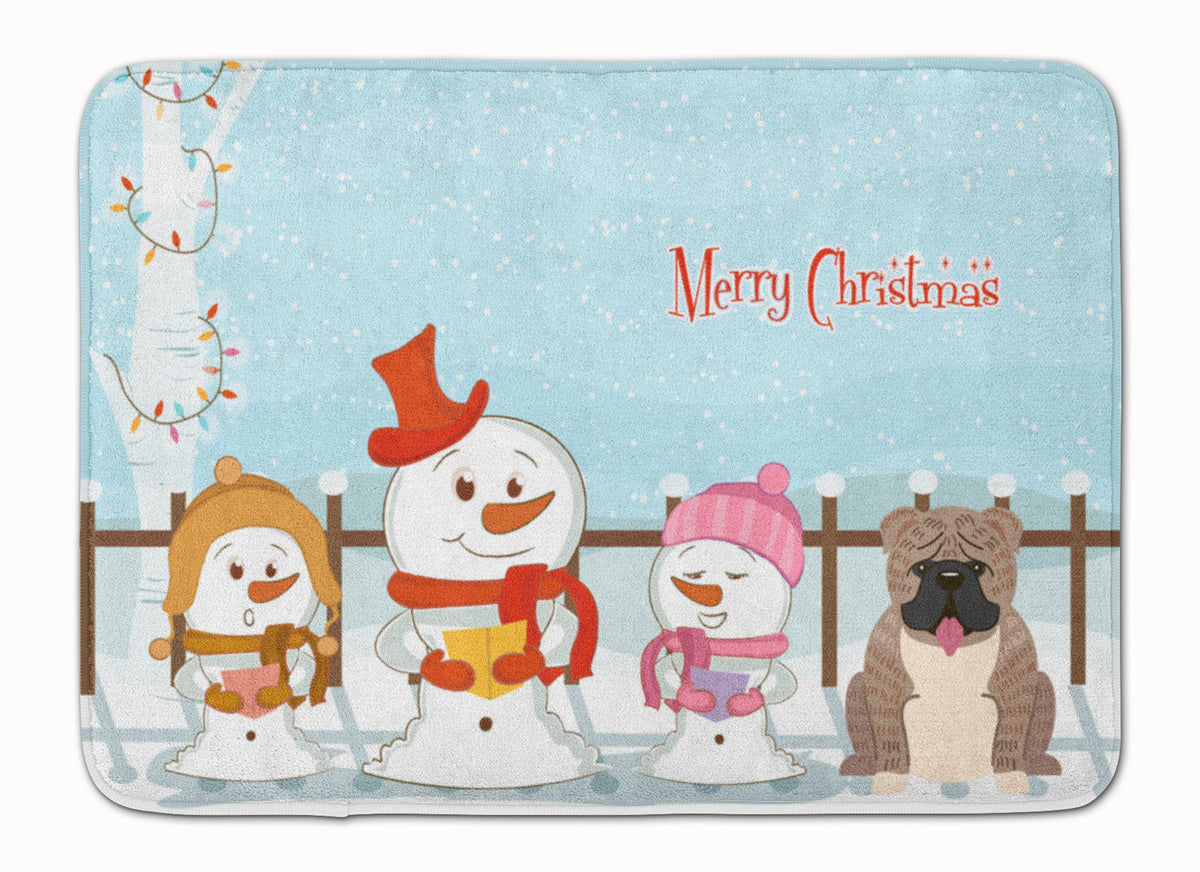 Merry Christmas Carolers English Bulldog Grey Brindle Machine Washable Memory Foam Mat BB2457RUG - the-store.com