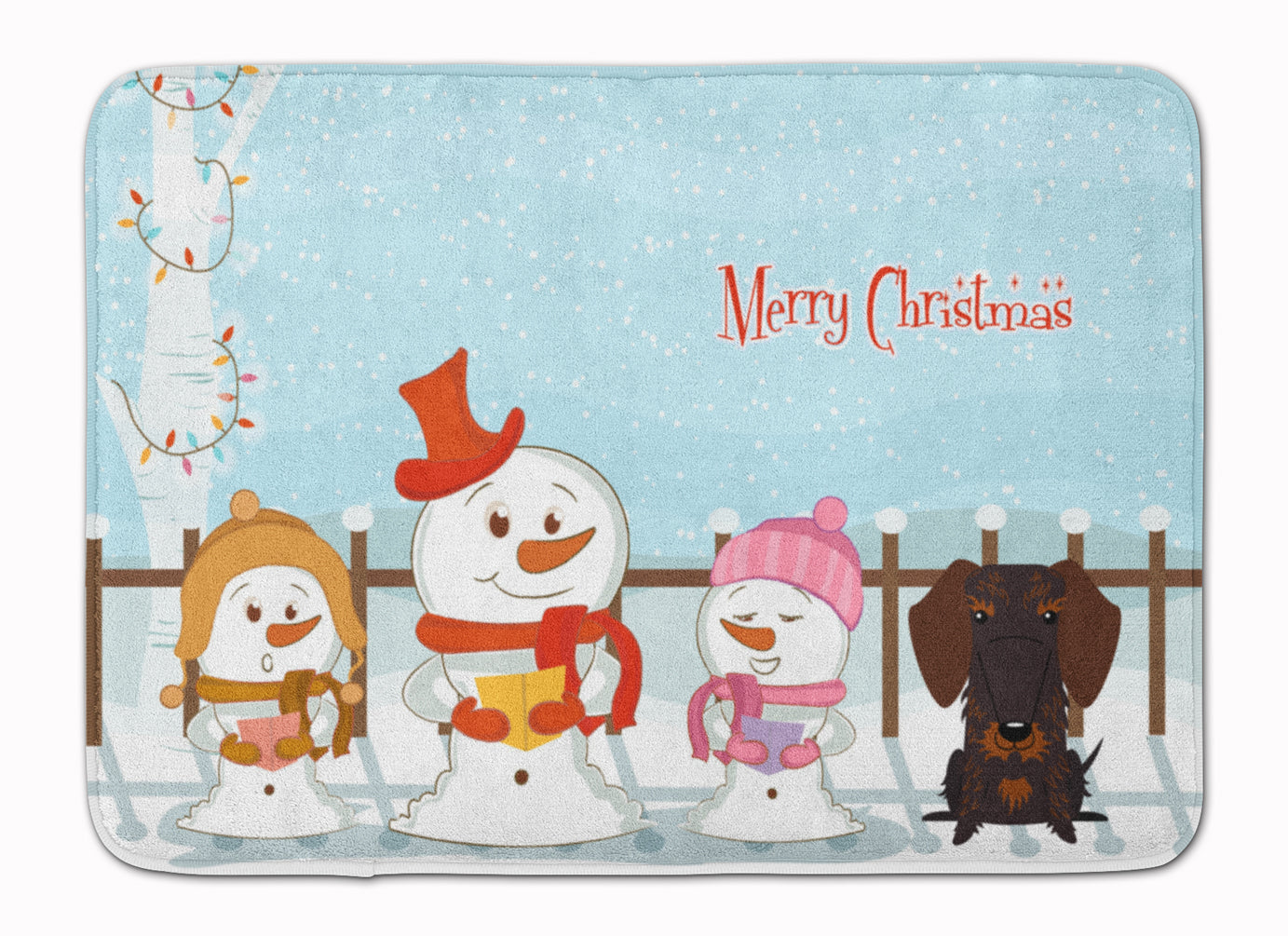 Merry Christmas Carolers Wire Haired Dachshund Chocolate Machine Washable Memory Foam Mat BB2460RUG - the-store.com