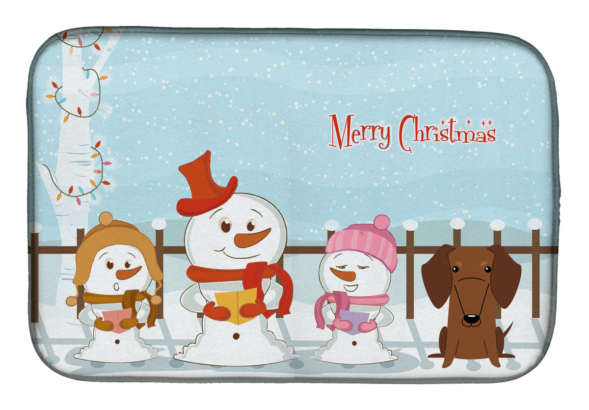 Merry Christmas Carolers Dachshund Red Brown Dish Drying Mat BB2461DDM  the-store.com.