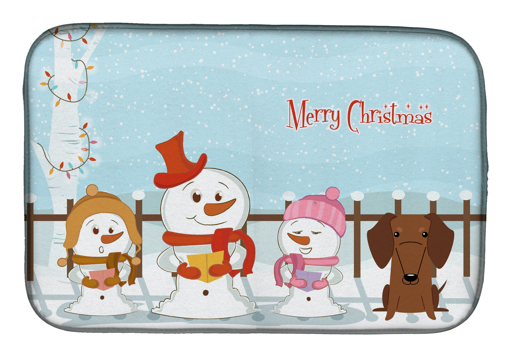 Merry Christmas Carolers Dachshund Red Brown Dish Drying Mat BB2461DDM  the-store.com.